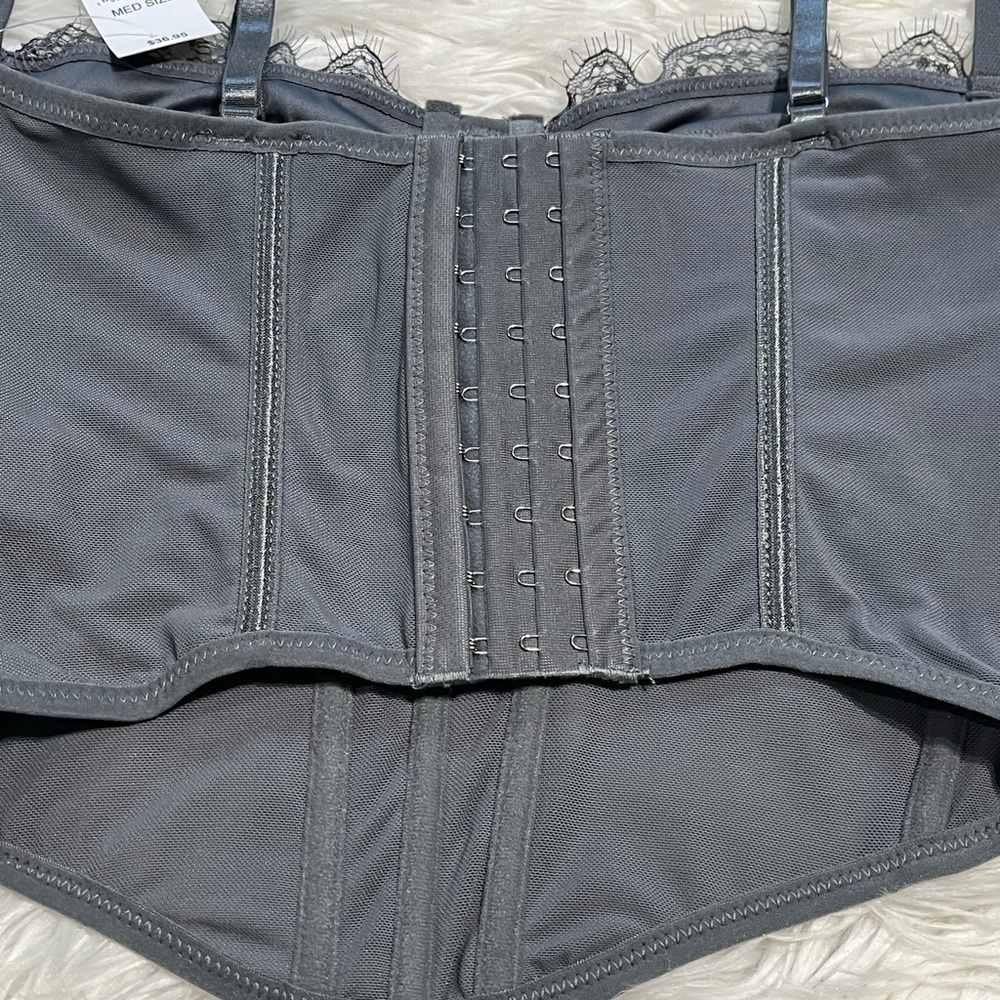 PacSun LA Hearts Lace Trim Mesh Corset Top Gray - Picture 6 of 10